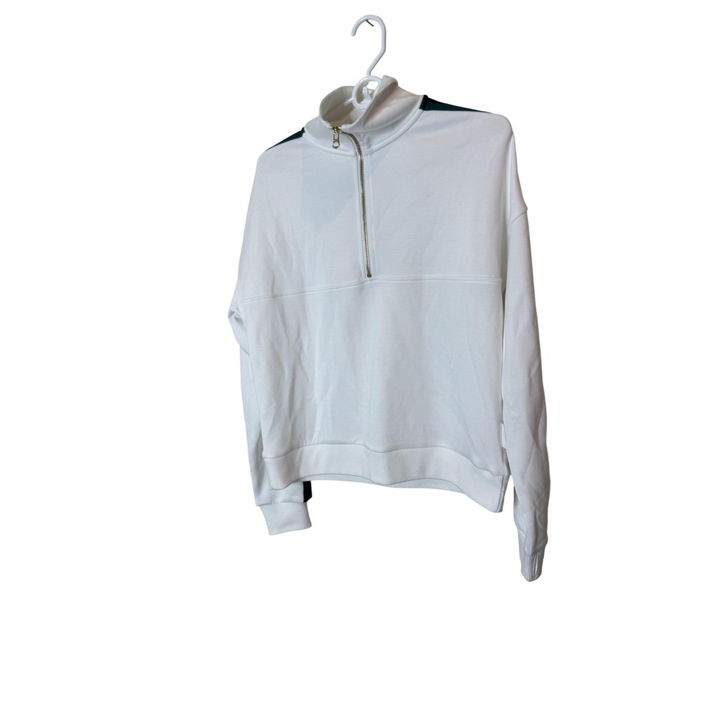 Varley Raymar Half Zip Sweat Sweatshirt Womens XS White DoubleSoft Stripe